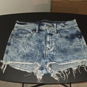 Express Light Blue Acid-Wash Frayed Hem Jean Shorts